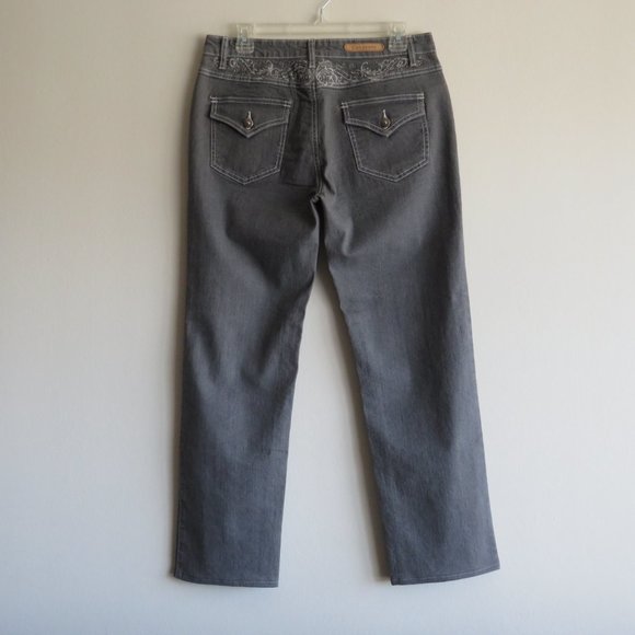 New Women’s COS Jeans Med Rise Gray Embroidered Flap Pockets Jeans size 10 - Picture 4 of 12